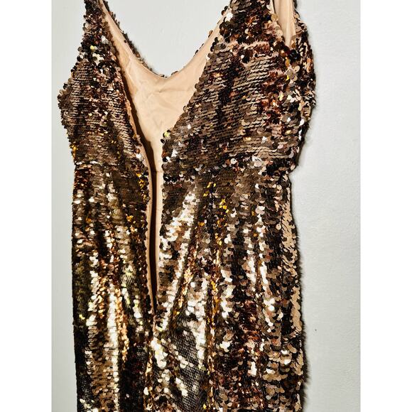 SALONI Aidan Bronze Copper Sequin Mesh Sleeveless V-Neck Sheath Dress Size US 6 - Picture 13 of 16